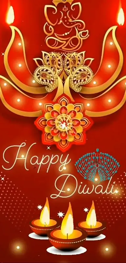 Vibrant Diwali wallpaper with Ganesha and diyas.