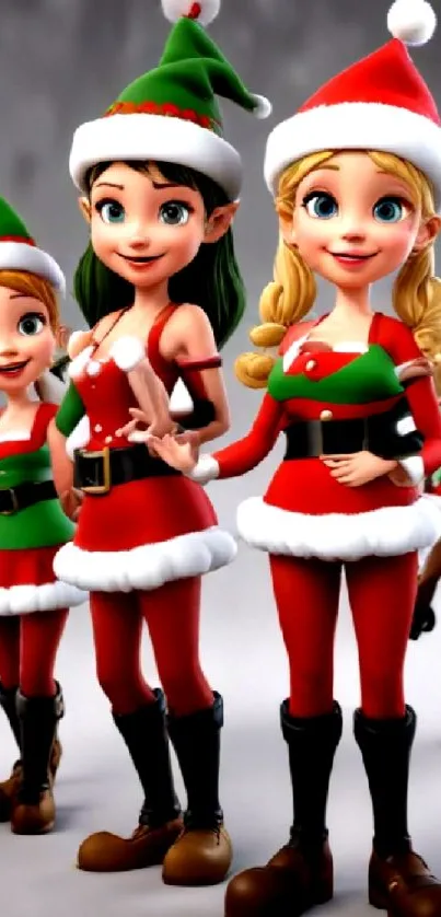 Whimsical festive elves in Christmas attire