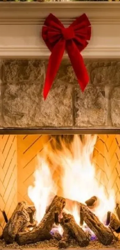 Cozy Christmas fireplace with festive decorations and stockings.