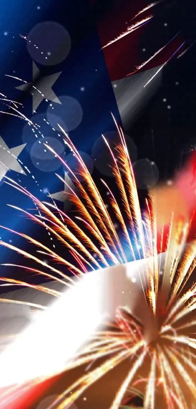 Mobile wallpaper with fireworks and American stars and stripes.