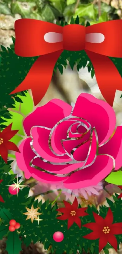Festive floral holiday wallpaper with vibrant blooms and greenery.