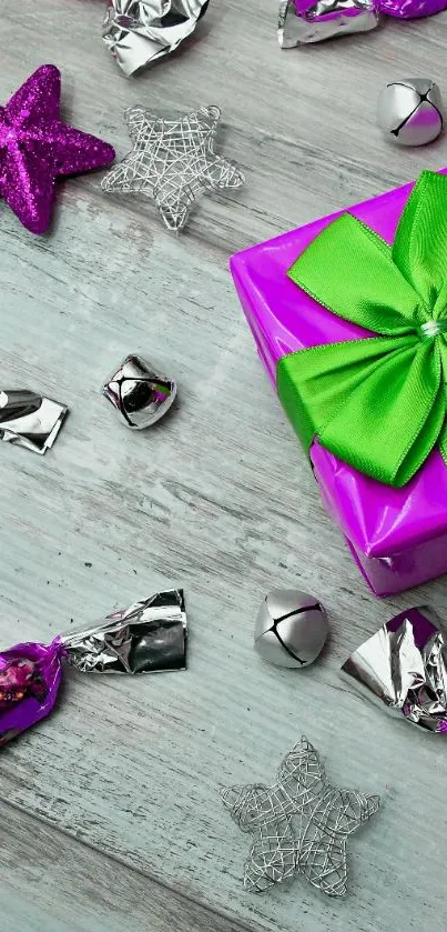 Purple holiday gift and candy mobile wallpaper.