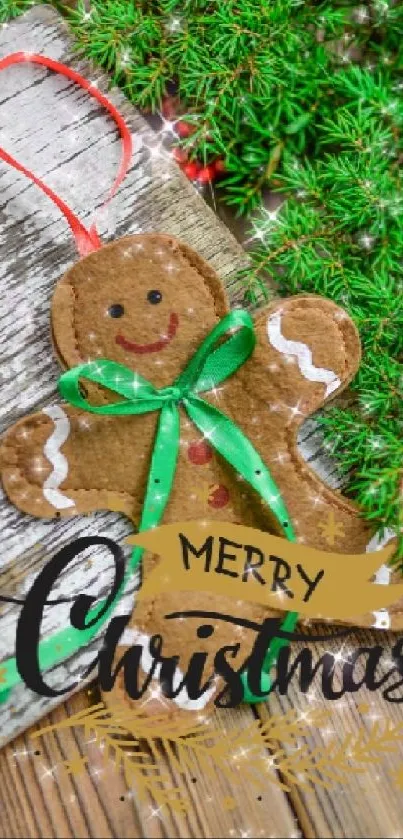 Gingerbread man Christmas wallpaper with festive green background.