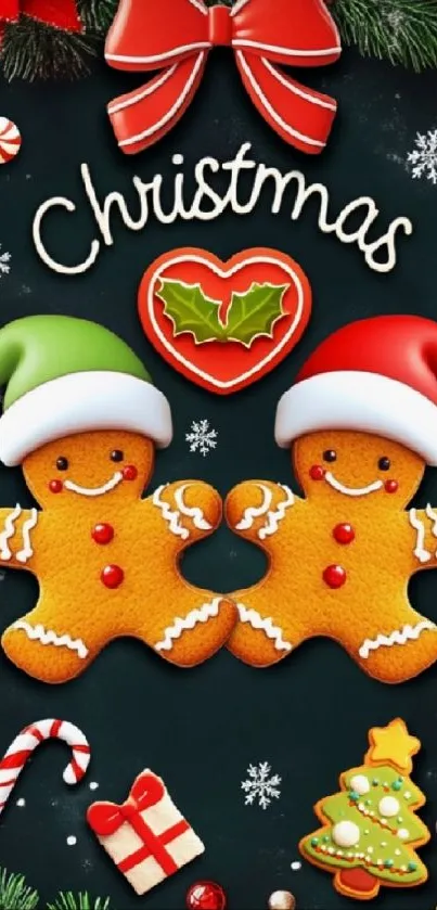 Festive Christmas wallpaper with gingerbread cookies.