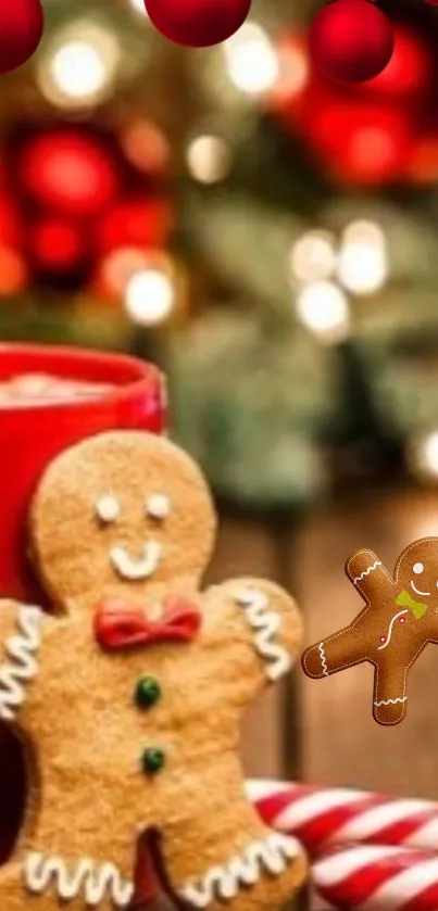 Gingerbread cookies with festive holiday decorations and cocoa.