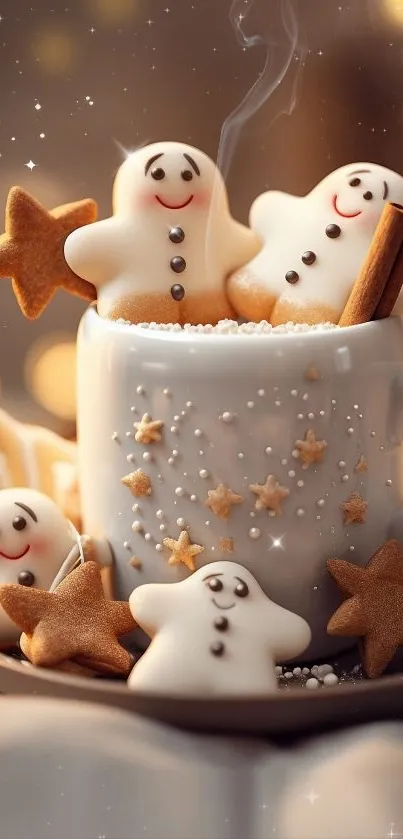 Festive gingerbread cookies in a cozy decorative mug with star accents.