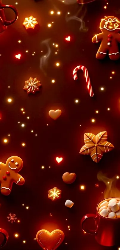 Festive mobile wallpaper with gingerbread and candy canes.