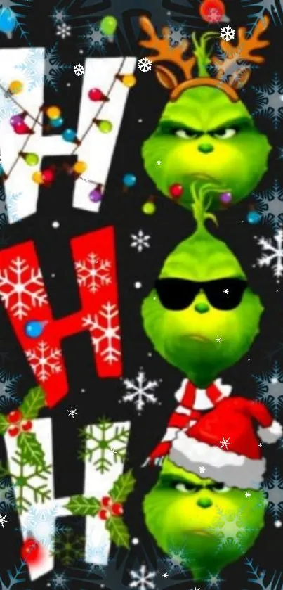 Vibrant Grinch holiday wallpaper with festive decor.