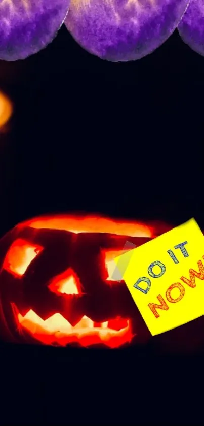 Glowing Jack-o'-Lantern with motivational note.