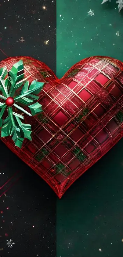 A festive red plaid heart with decorative greens.