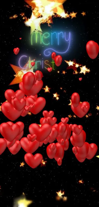 Festive wallpaper with hearts and stars for mobile.