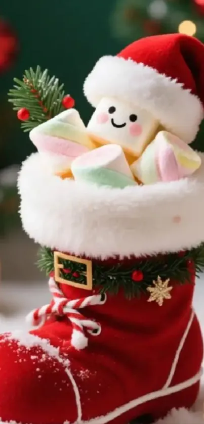 Festive Santa boot filled with holiday cheer and decorations.