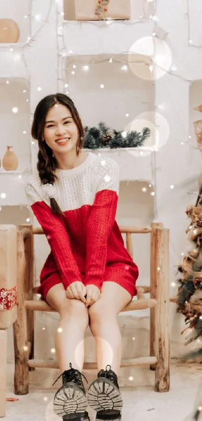 Cheerful Christmas scene with tree and presents.