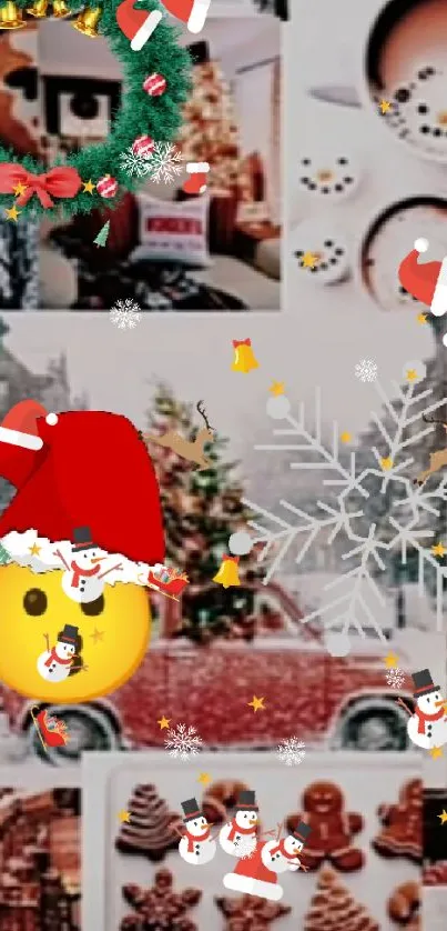 Festive holiday collage with Christmas theme elements, cozy scenery.