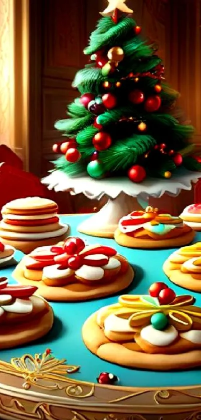 Beautifully decorated Christmas cookies on festive table.