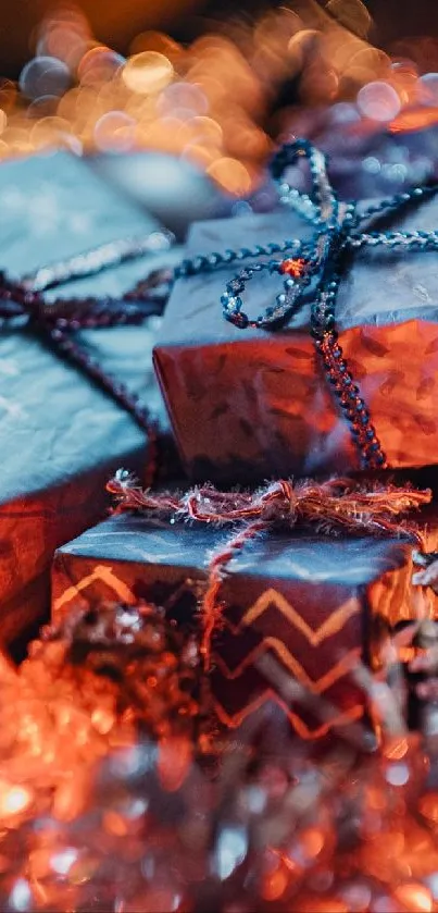 Colorful holiday gifts decorated with tinsel and lights, perfect for festive cheer.