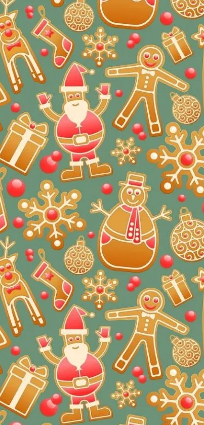 Festive gingerbread-themed mobile wallpaper with Christmas decorations.