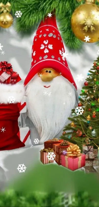 Festive mobile wallpaper with Santa and Christmas decorations.