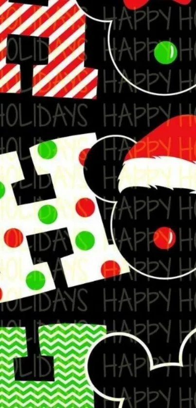 Festive holiday wallpaper with colorful mouse design.