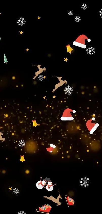 Festive holiday wallpaper with Christmas motifs on a dark background.