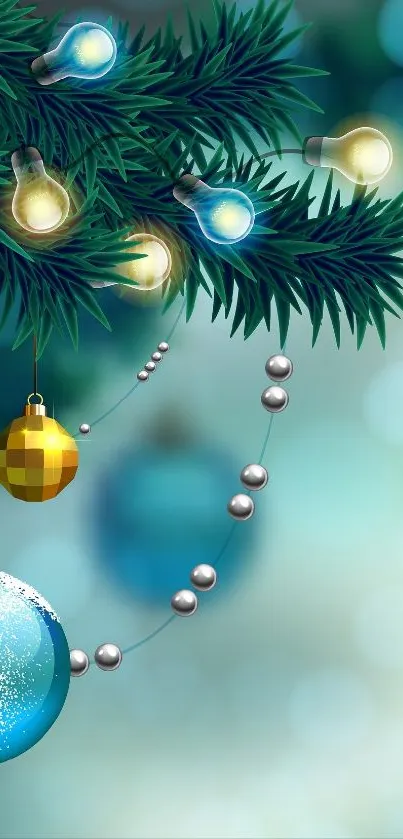 Festive blue and gold ornament wallpaper for mobile.