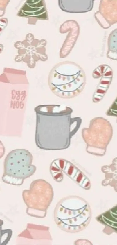 Cute Christmas themed wallpaper with cookies and cocoa.