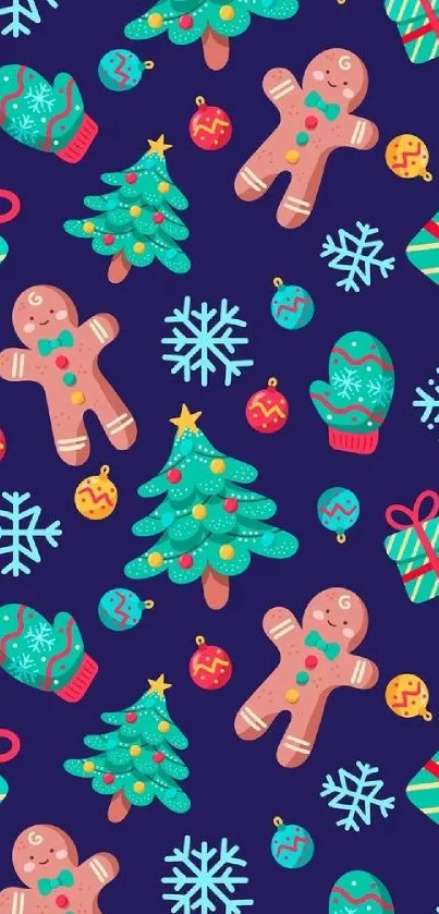 Colorful Christmas icons on dark blue wallpaper.