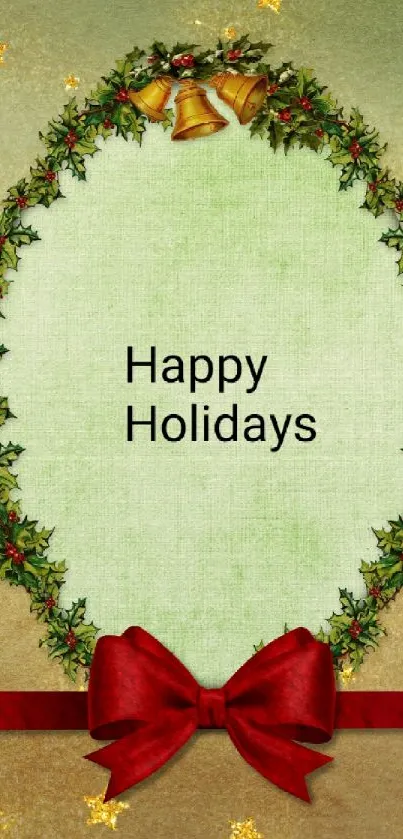 Festive mobile wallpaper with green holiday wreath.