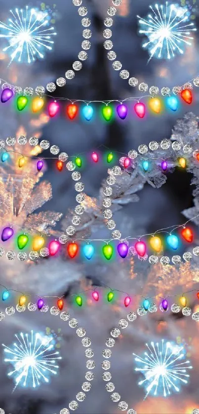 Festive lights and frost winter mobile wallpaper.