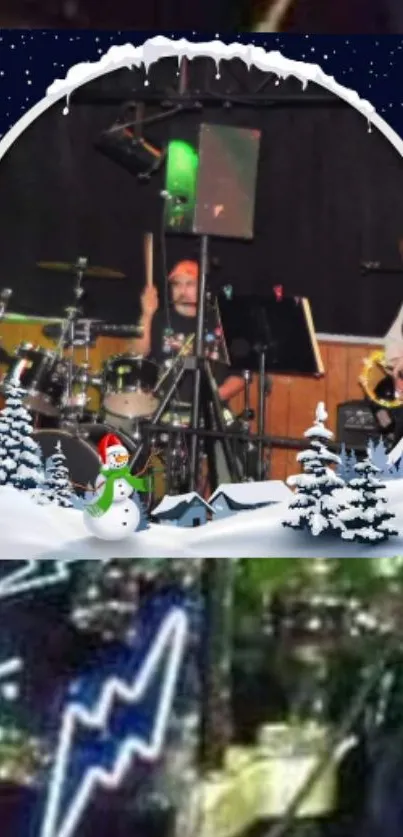 Festive winter band with snow decorations.