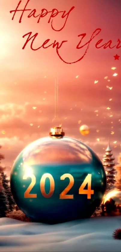 Festive New Year 2024 wallpaper with holiday decor.