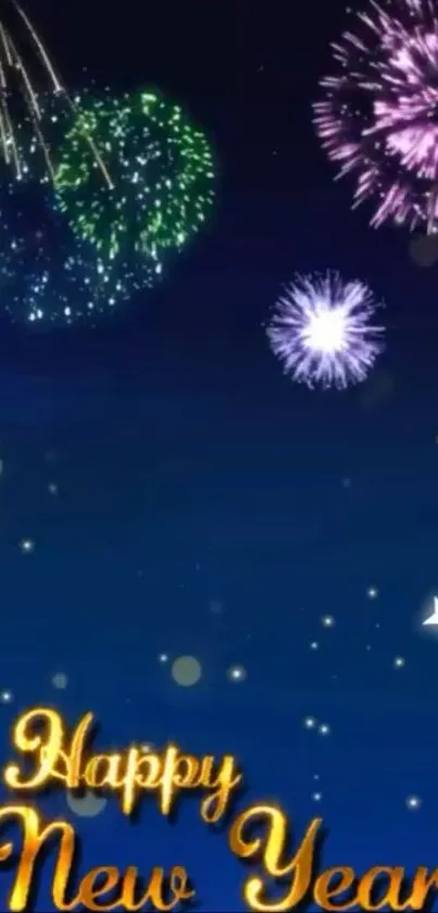 Happy New Year wallpaper with fireworks display.