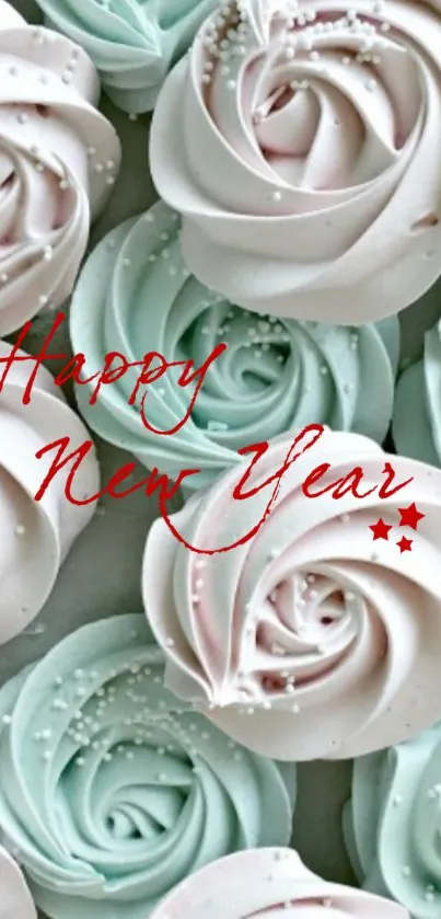 Pastel floral New Year wallpaper with soft colors and festive text.
