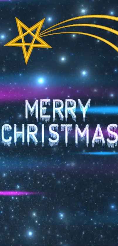 Merry Christmas starry night wallpaper with shooting star design.