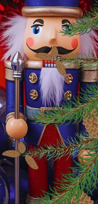Colorful nutcracker with holiday decorations in vibrant settings.