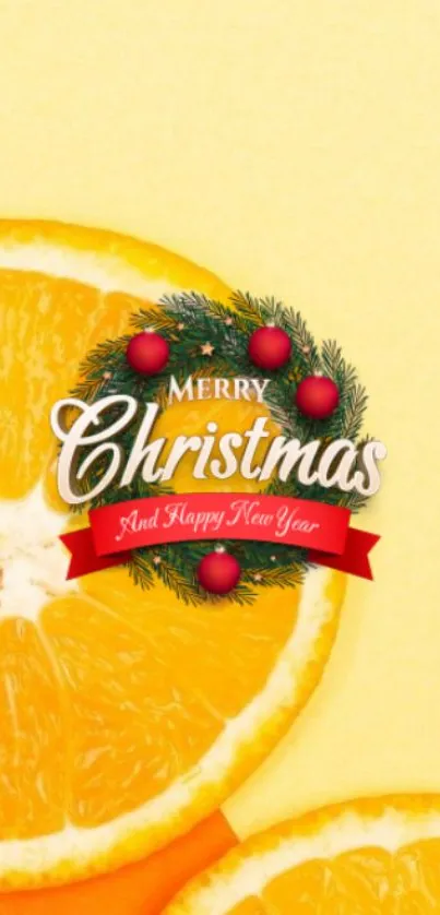 Festive Christmas wallpaper with orange slices and holiday decorations.