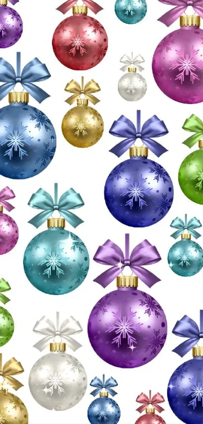 Colorful Christmas decorations with bows and ornaments.