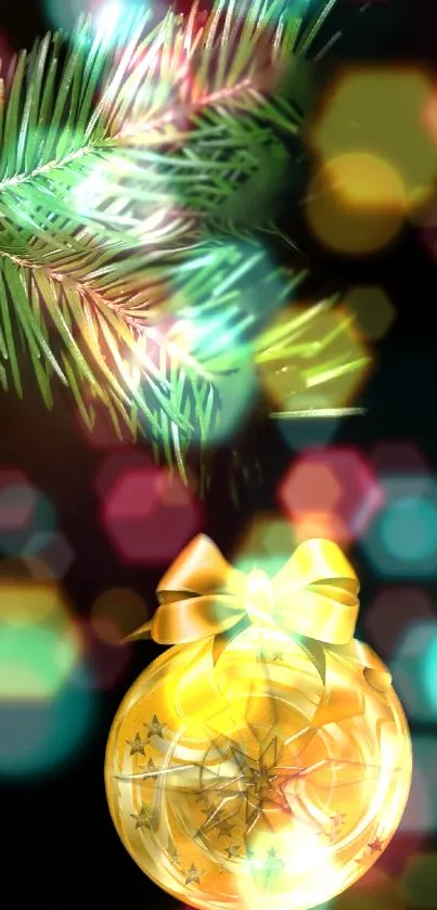 Gold ornament and festive lights mobile wallpaper.