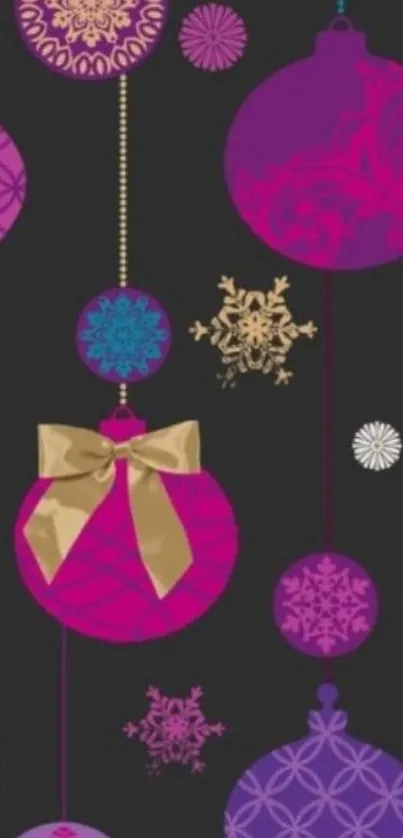 Colorful Christmas ornaments on a dark background wallpaper.