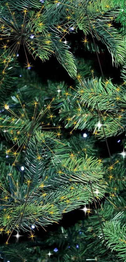 Festive pine branches with lights for mobile wallpaper