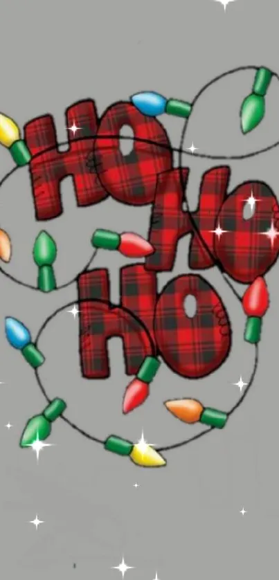 Plaid 'Ho Ho Ho' with colorful Christmas lights.