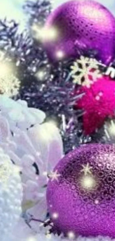 Purple festive ornaments with snowflakes.