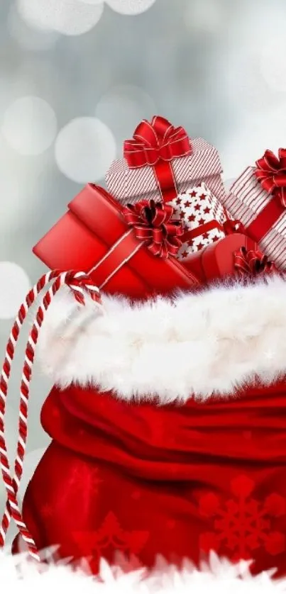 Red Christmas gifts in festive holiday design wallpaper.