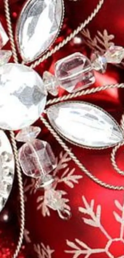 Red ornament background with silver and crystal details.