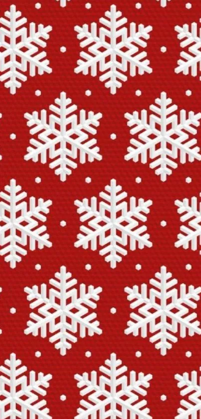 Red holiday wallpaper with snowflake pattern.