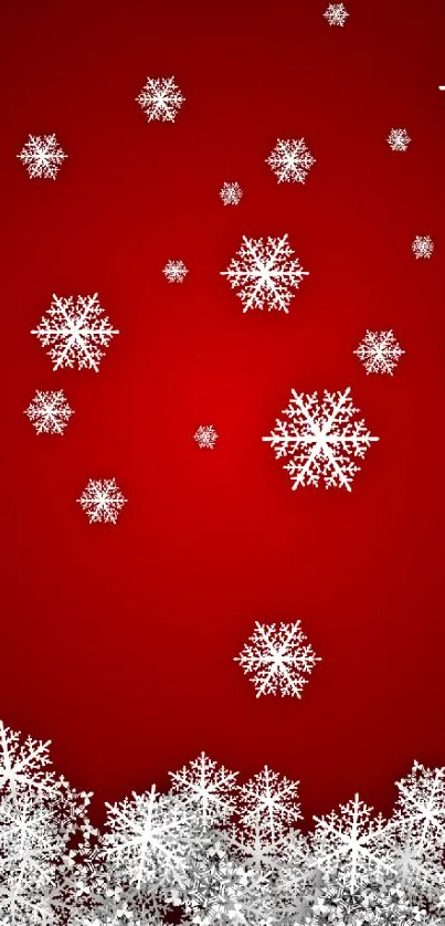 Festive red wallpaper with white snowflakes.