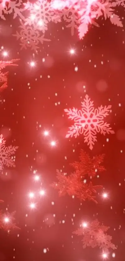 Festive mobile wallpaper with red snowflakes and glowing ambiance.