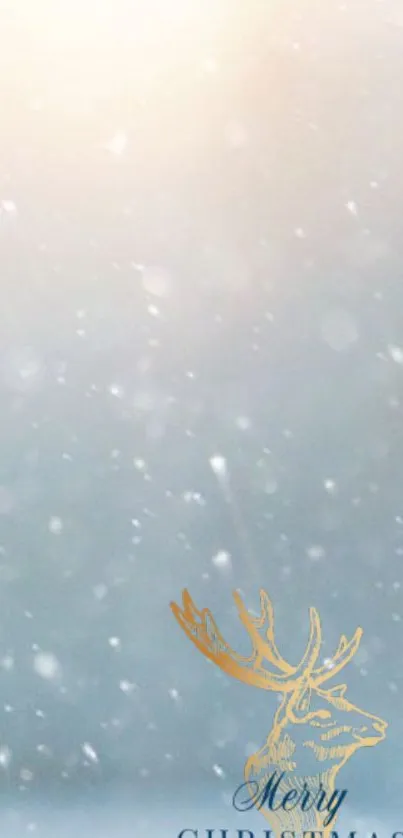Golden reindeer with snowy Christmas background.
