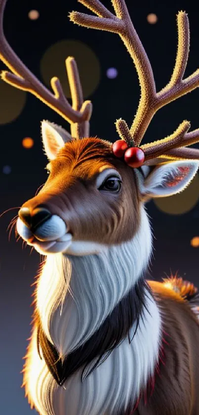 Festive reindeer wallpaper with Christmas antlers and a joyful background.