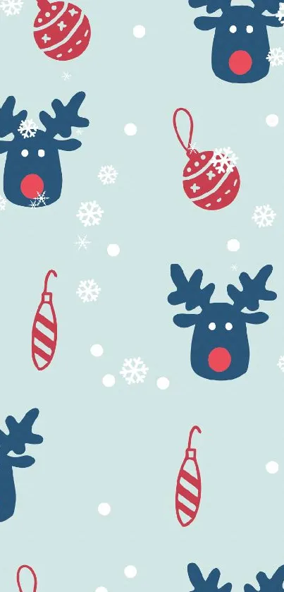 Light blue wallpaper with reindeer and ornaments design.